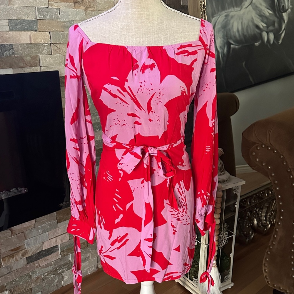 Bardot Red and Pink Floral Dress